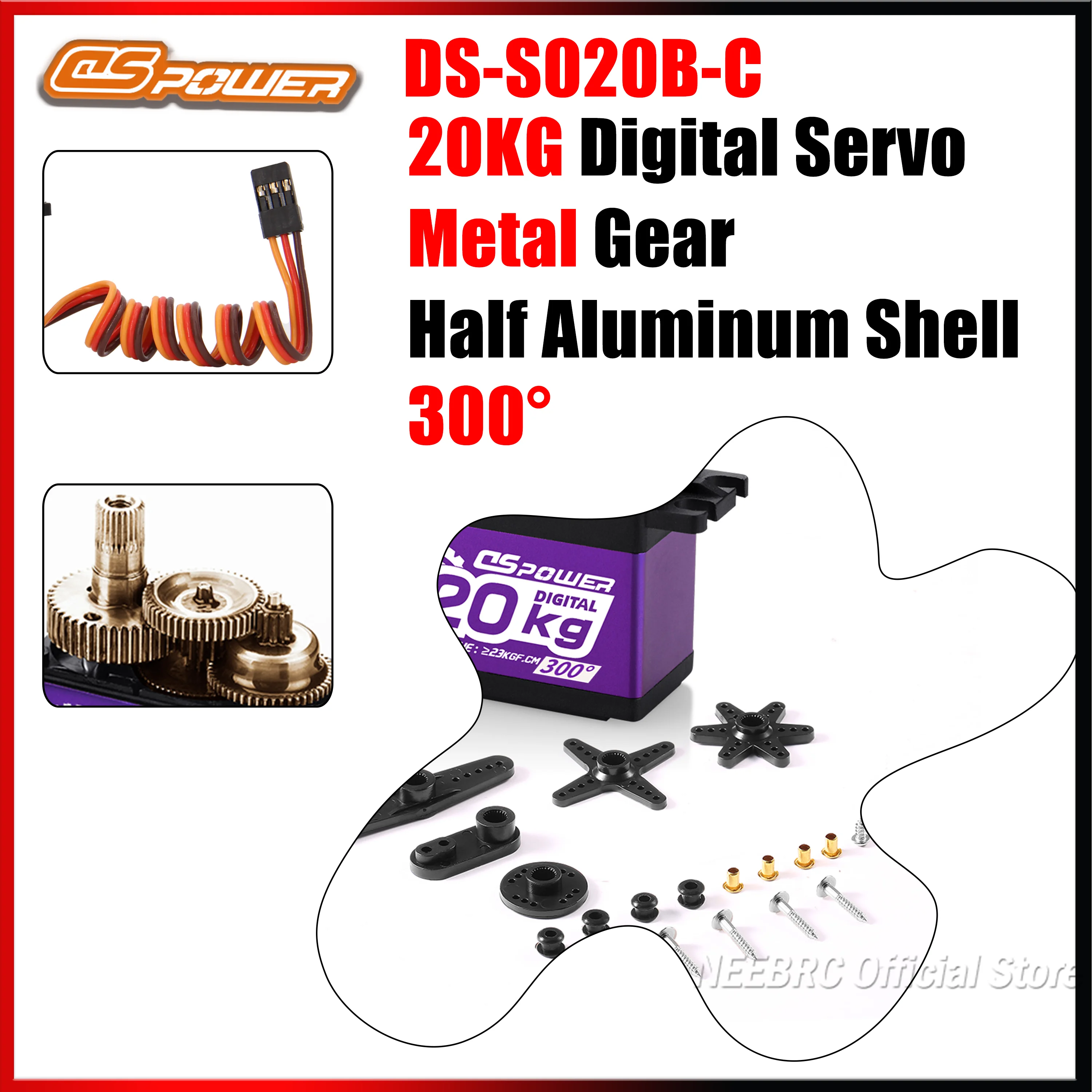 

DSpower 20KG Metal Gear 300° Digital Servo Half Aluminum Shell High Speed Motor 6.0~7.4V for RC Car Truck Boat Drone Accessories