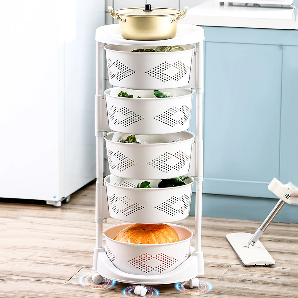 Kitchen Cupboard Shelf, 5-Tier PP Organizer with Large Capacity Baskets, Moisture-proof and Anti-insect Design