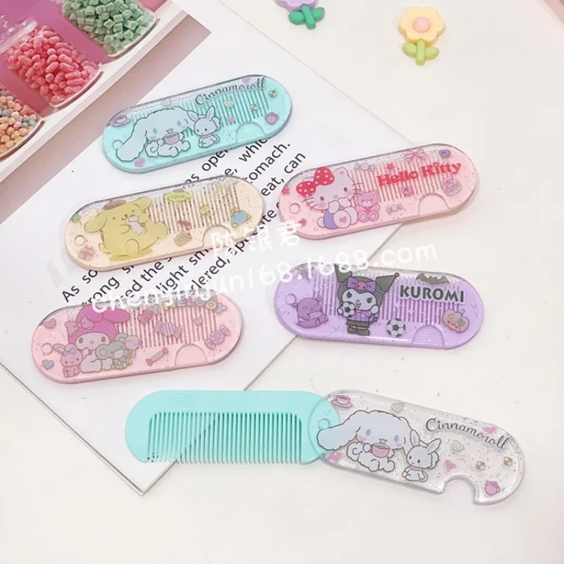 Sanrio Mini Carry Comb Anime Hellokitty MyMelody Kuromi Cinnamoroll Cartonn Cute Plastic Hair Straightening Comb Girls Gift