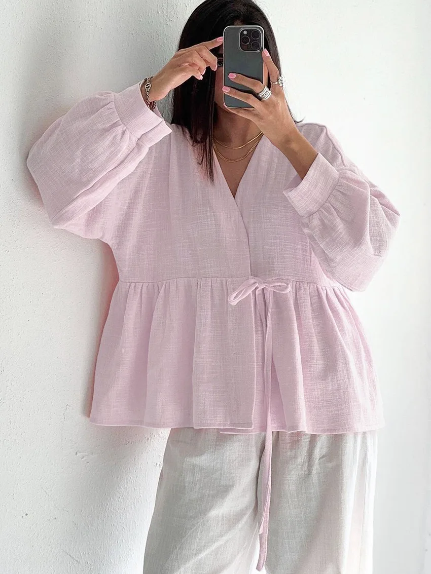 2025 가을 여성 셔츠 디자인 감각, 레이스업 롱 셔츠 슬리브, 세련된 출퇴근 스타일