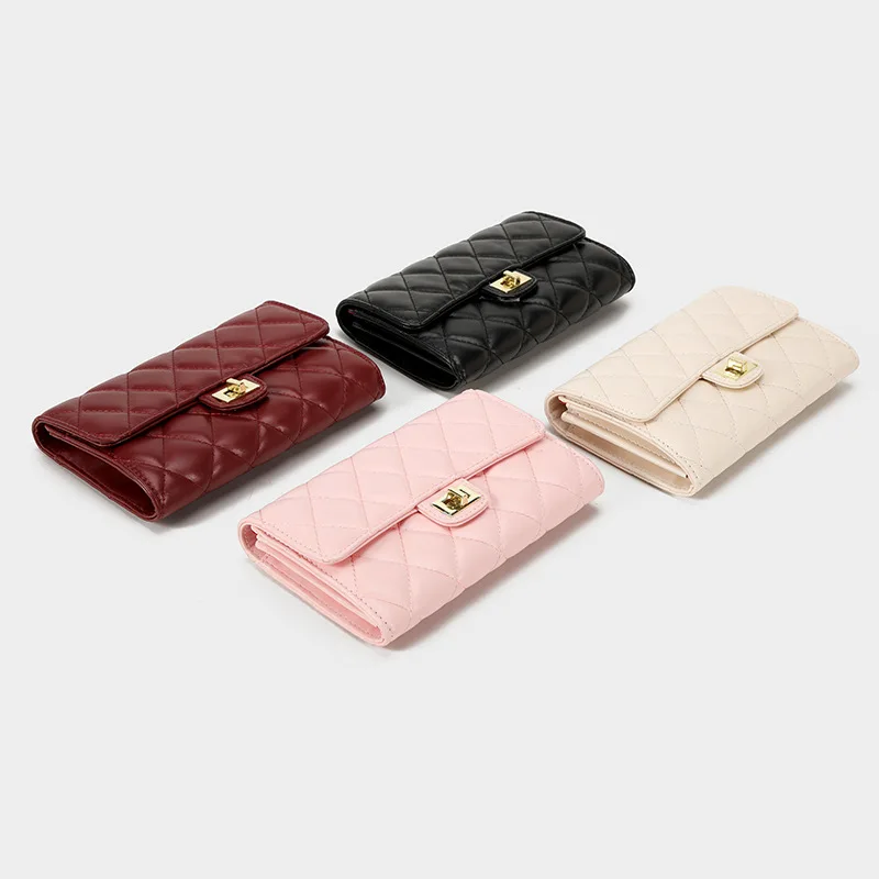 Women's Fashionable Large-Capacity Crossbody Bag Multi-Function Chain Diamond-Shaped Check Compact Slim Design Purse