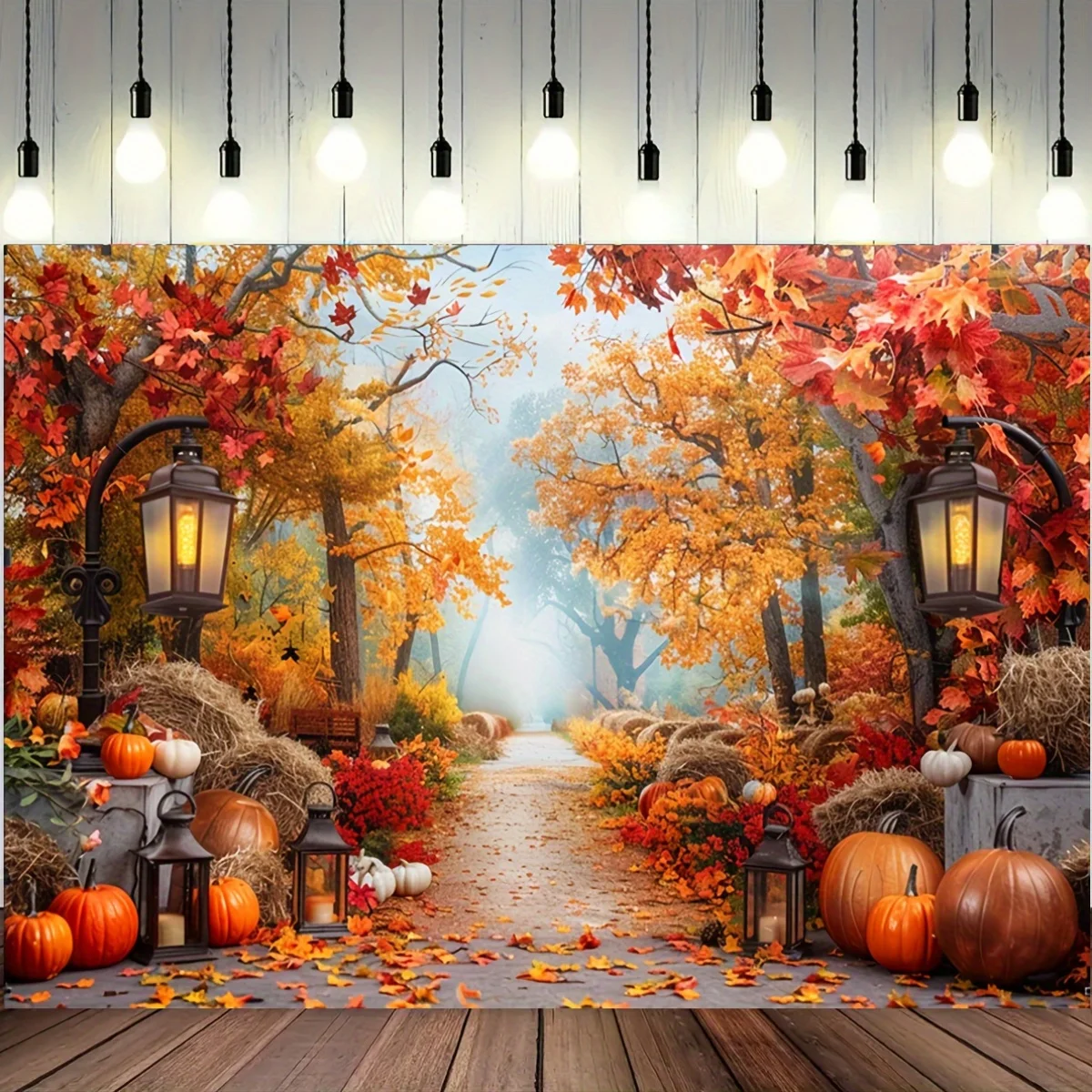 Eine Herbsternte Hintergrund-Ahornblatt- und Straßenlaterne, geeignet für Thanksgiving Day, Geburtstage und Jugendliche zum Waschen