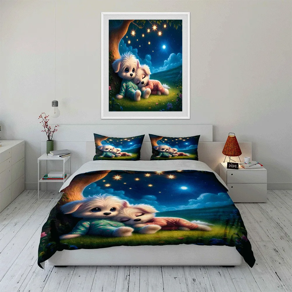 

"Cozy Puppy Pajamas Set Outdoors" Exquisite three-piece bedding set gift for kids and adults