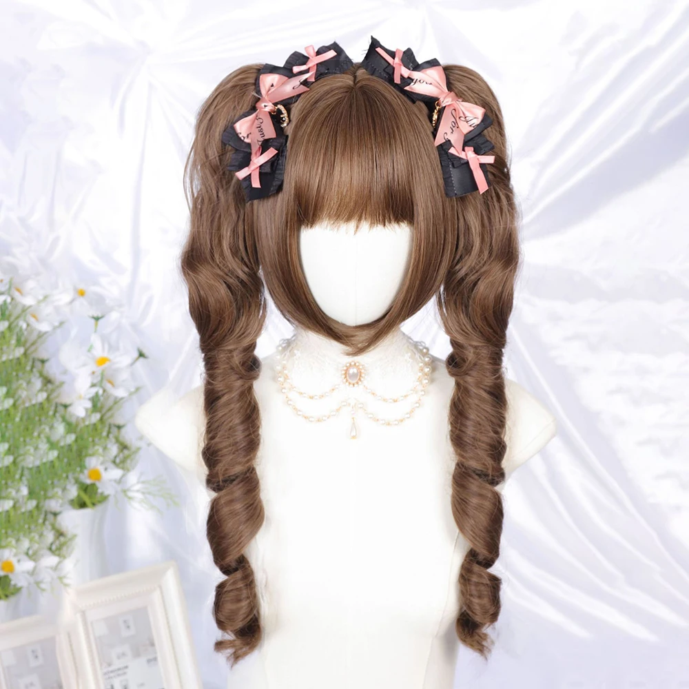 شعر صناعي مجعد روماني قابل للفصل على شكل ذيل حصان مناسب للحفلات اليومية للنساء شعر مستعار لوليتا مقاوم للحرارة