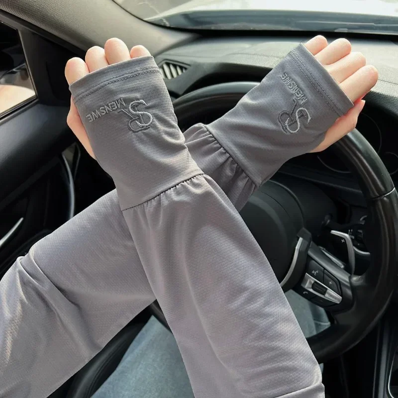 Loose Ice Sleeves with Letters Men's Women's Sun Protection Elastic Driving Gloves Outdoor UV Protection Arm Sleeves Comfortable