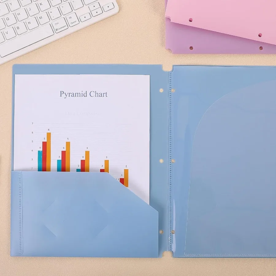 Plastic Pot Folders 2 Pots and 3 Dividers Letter Size Fits 3Ring Binders School Folders for Students and Office Use Black and H