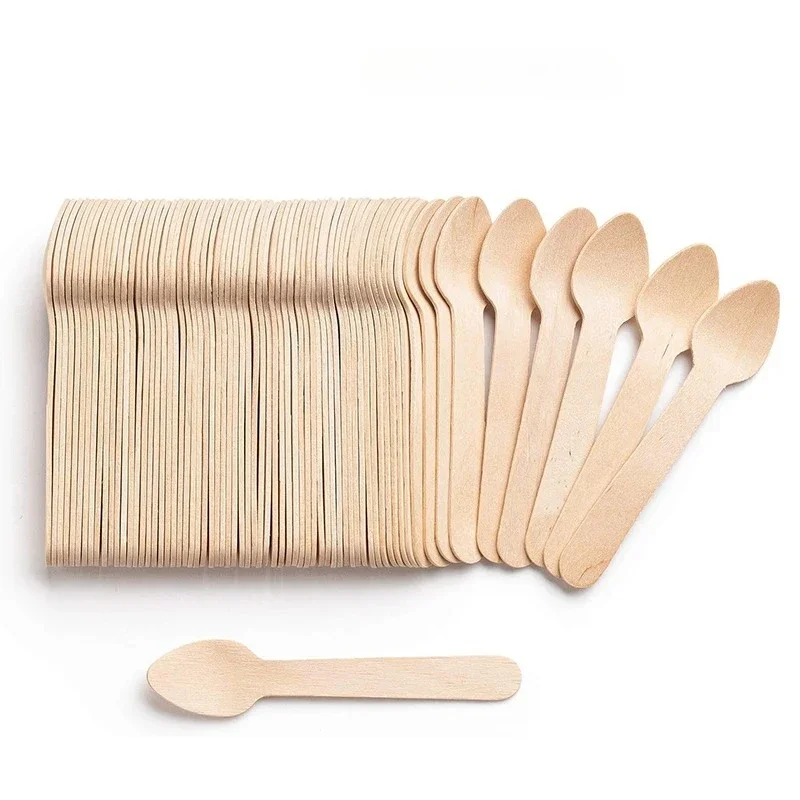 Disposable Wooden Spoons – 50/100/200 pcs Mini 3.8″ Tasting & Sampling Spoon for Yogurt & Ice Cream, 1PC