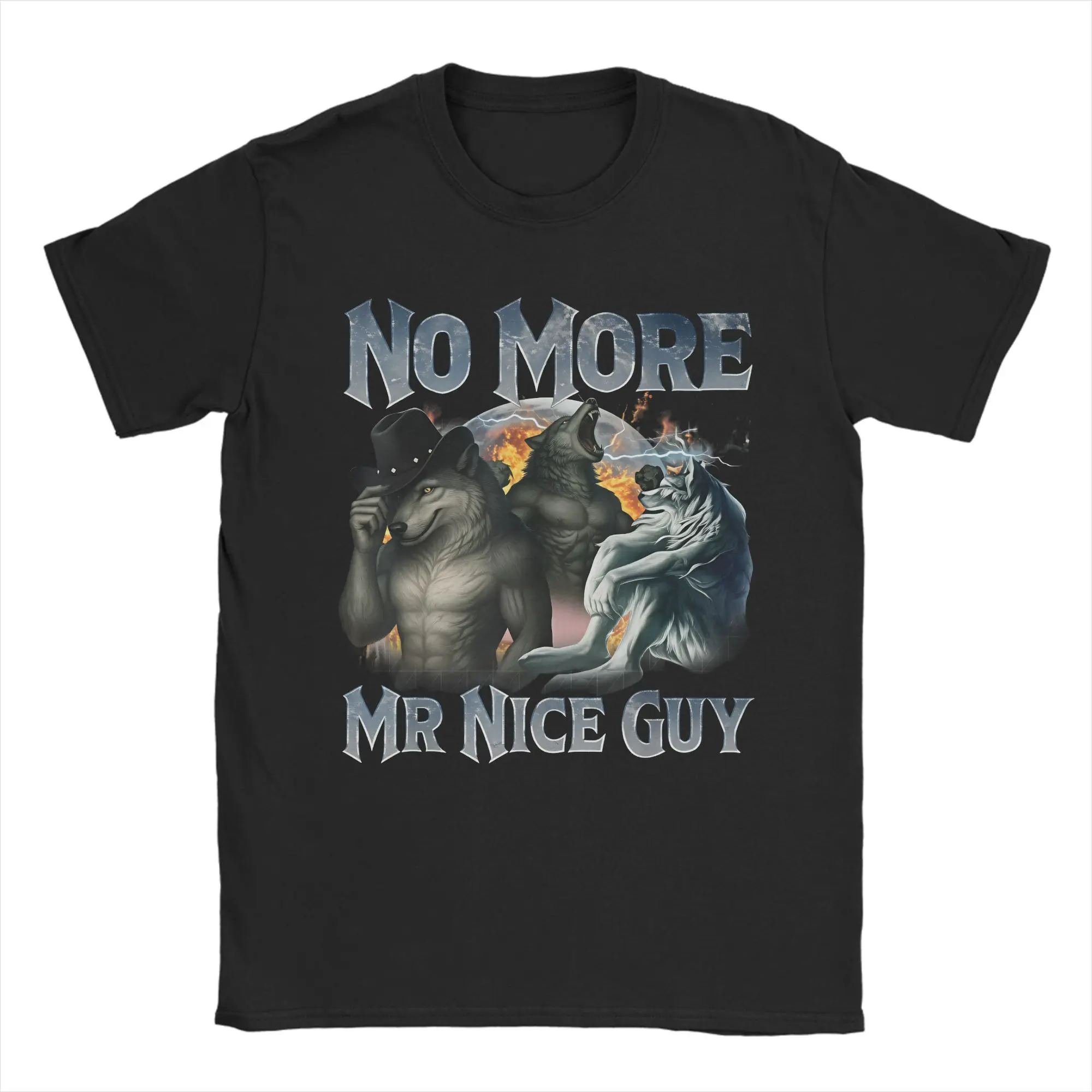 Vintage T-Shirt Summer No More Mr Nice Guy Funny Alpha Wolf Meme T-Shirts Pure Cotton Tee Shirt for Mens Short Sleeve Clothing