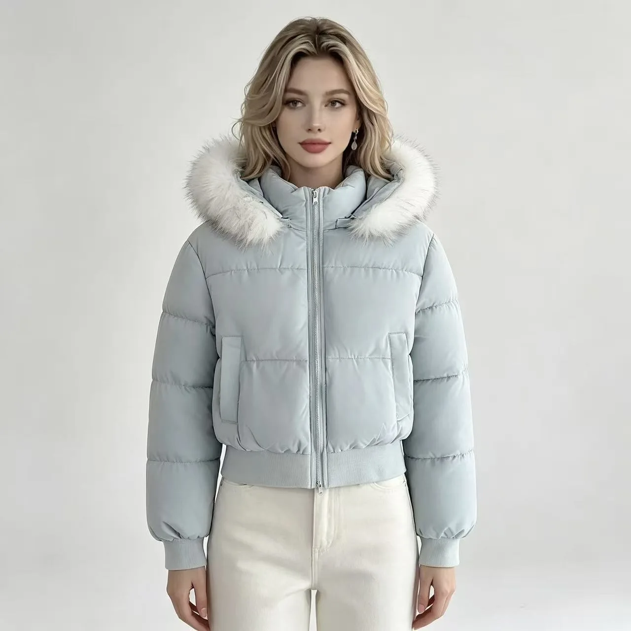 Y2K Vintage Streetwear Women Winter Parka With Faux Fur Collar Korean Fashion Warm Cotton Padded Casual Outer Jacket For Outing