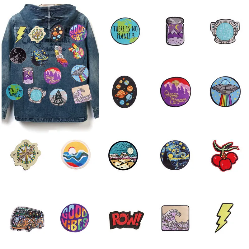 1 pz Patch adesivi ferro sulle toppe per abbigliamento cucito Camp Bus ricamo fusibile Applique Badge borsa decorazione strisce