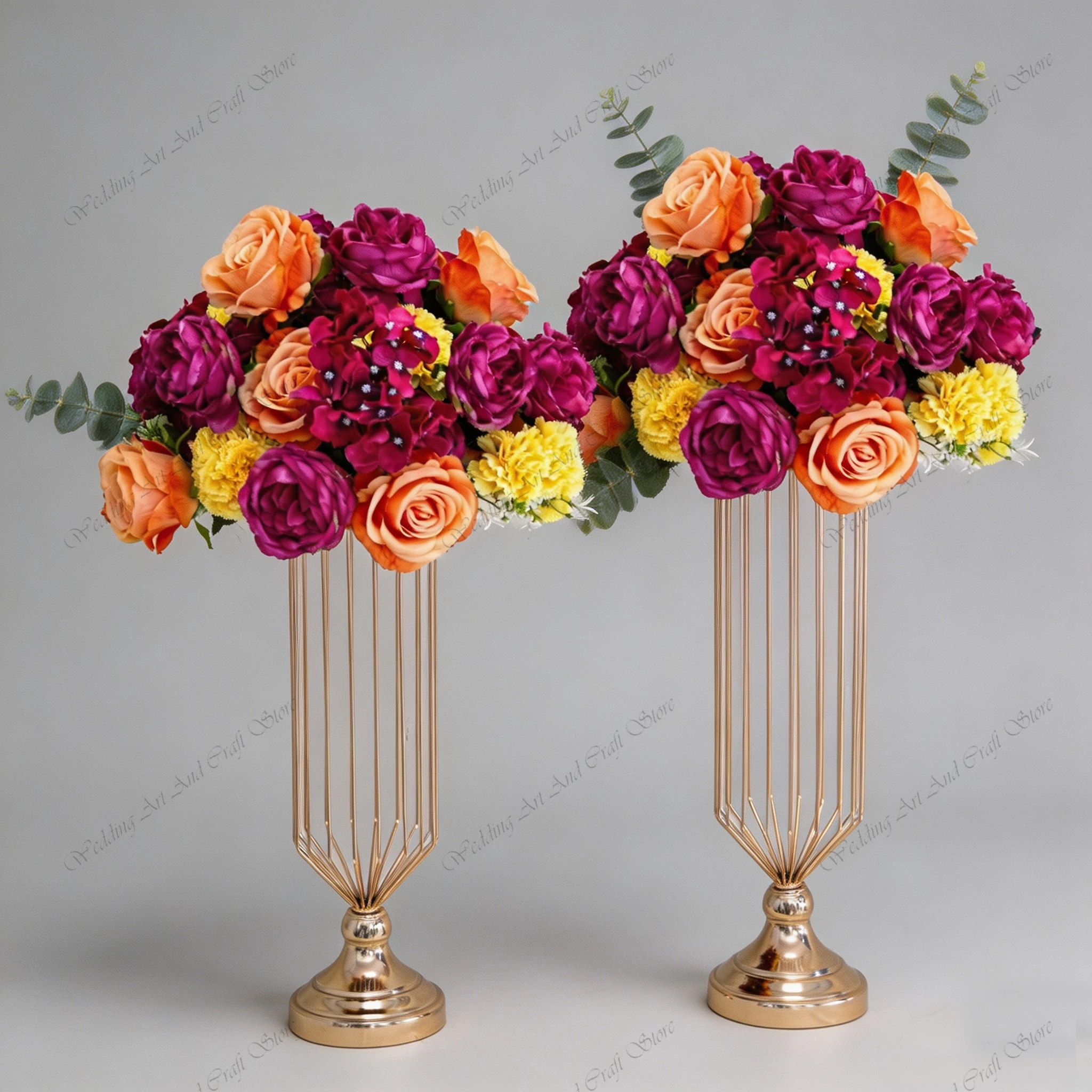 8pcs f30 50-90cm Tall Gold Flower Vase Large Hollow Vintage Metal Flower Stand Wedding Centerpieces Floral Arrangement ivy1276