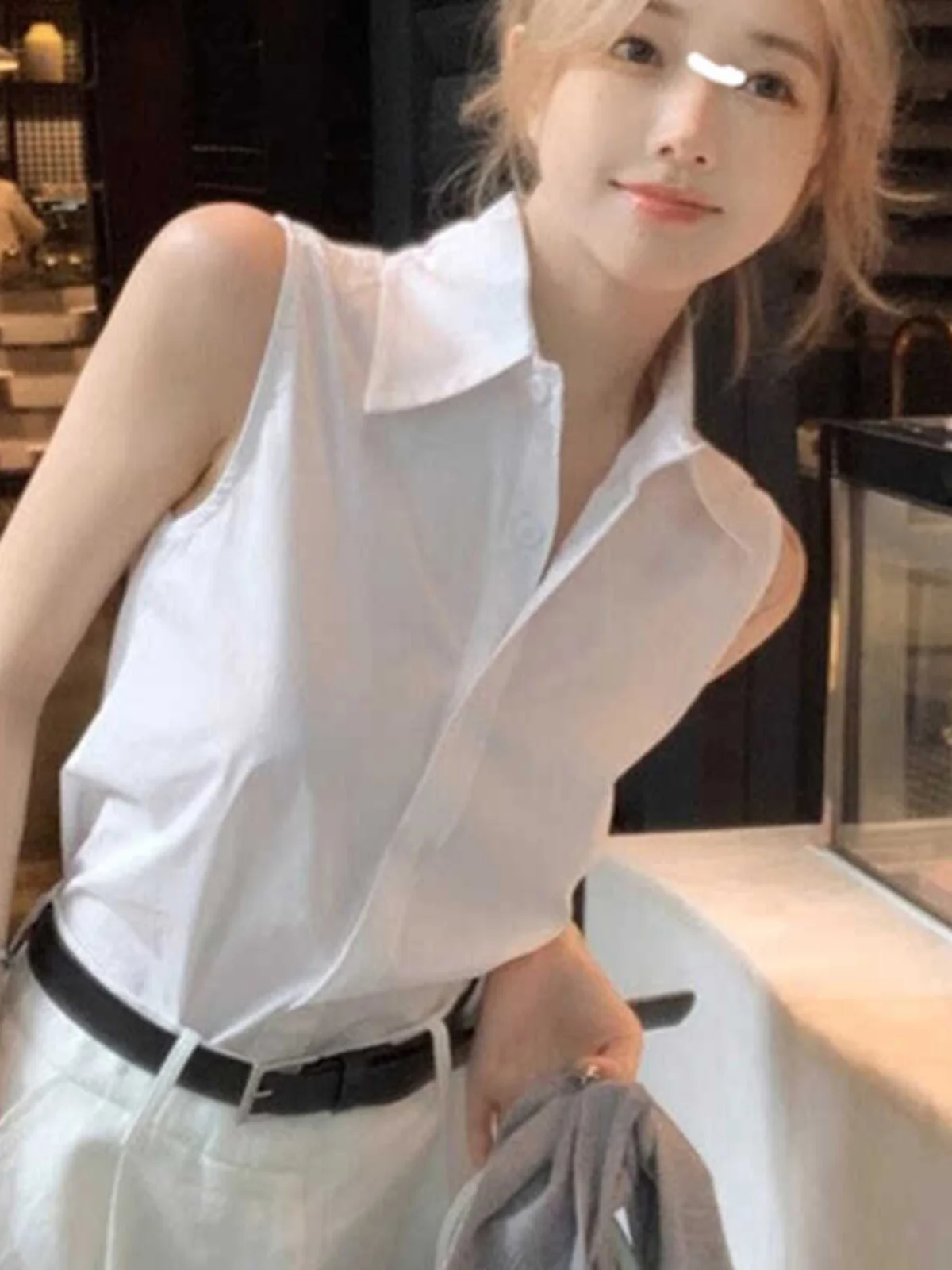 

Women's Svel irt Design Sensation Spring Autumn White Inner Wear Tank Top Outerwear Polyester Straight Cut Button Pur...