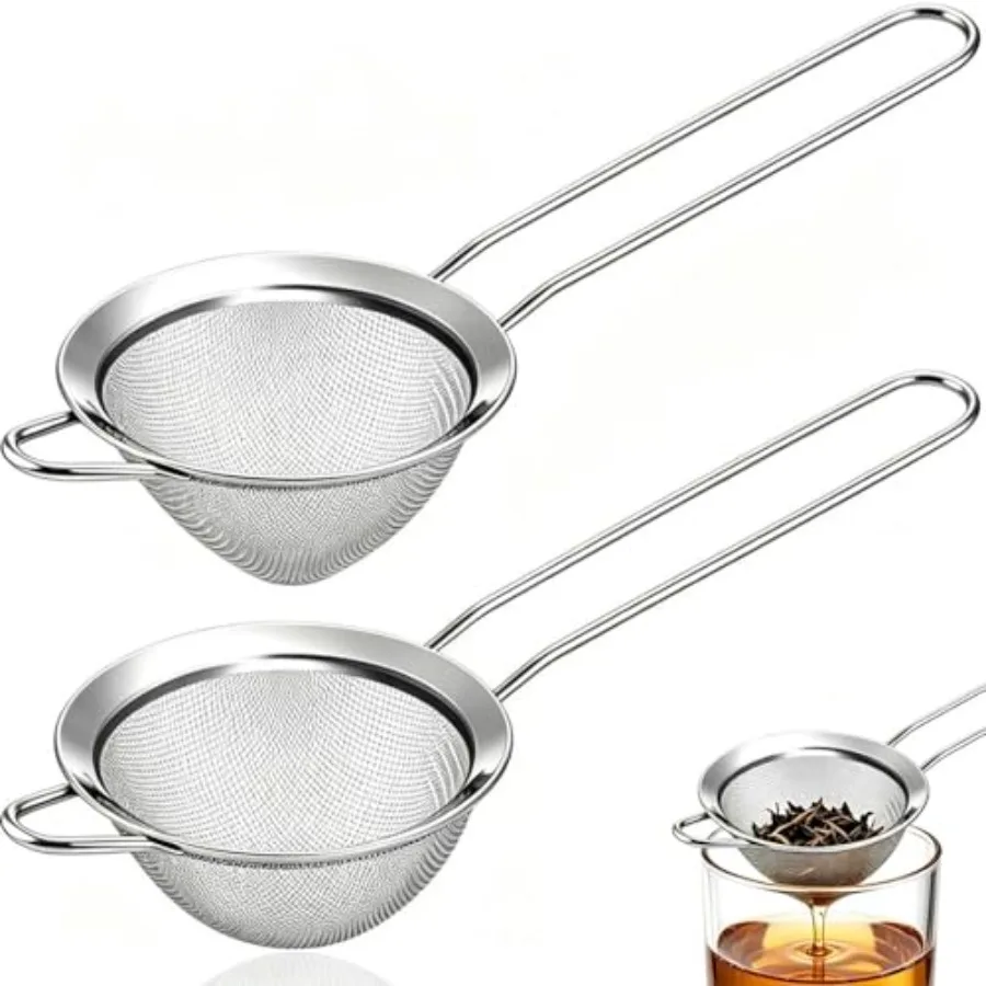 Small Fine Mesh Strainer Set, Stainless Steel Mini Sieve, Bar Strainer for Cocktail, Juice, Coffee, Tea Strainer for Loose Leaf