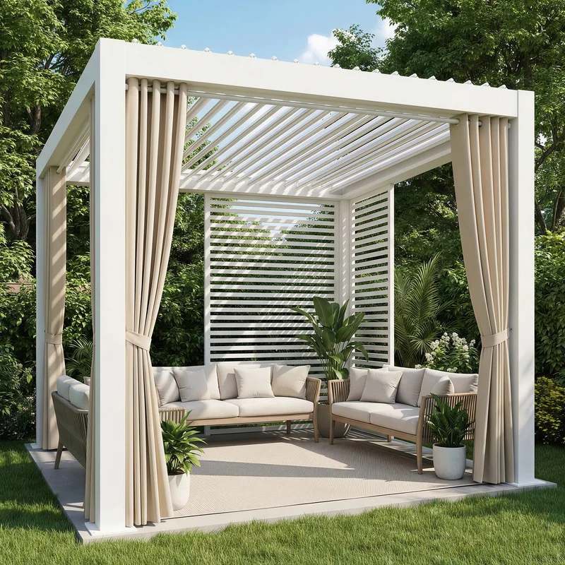 Aluminum Pergola Courtyard Tea, Comfortable Shade Shelter with Waterproof Louver Roof Garden Relaxing Gazebo
