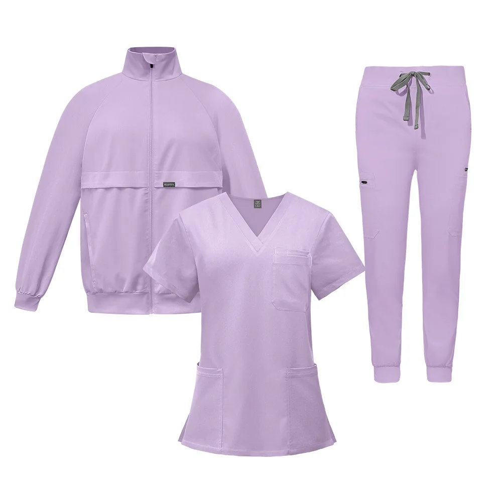 

Three Piece Set With V-Neck Jacket, Surgical Hand Washing Medical Nurse Gown, Women's Gown