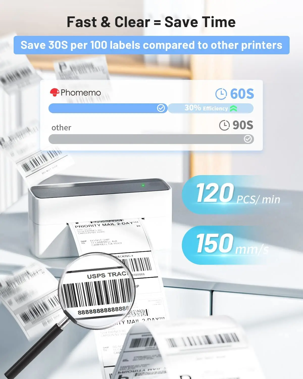 Impressora térmica multifuncional de etiquetas de pacote de envio Phomemo 241bt 4x6