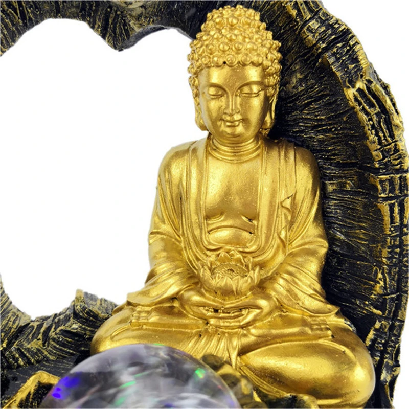 Imagem -05 - Golden Lotus Buddha Desktop Fonte de Água Lucky Feng Shui Bola Incandescente Estátua Budista Escritório Personalidade Criativa Ornamentos