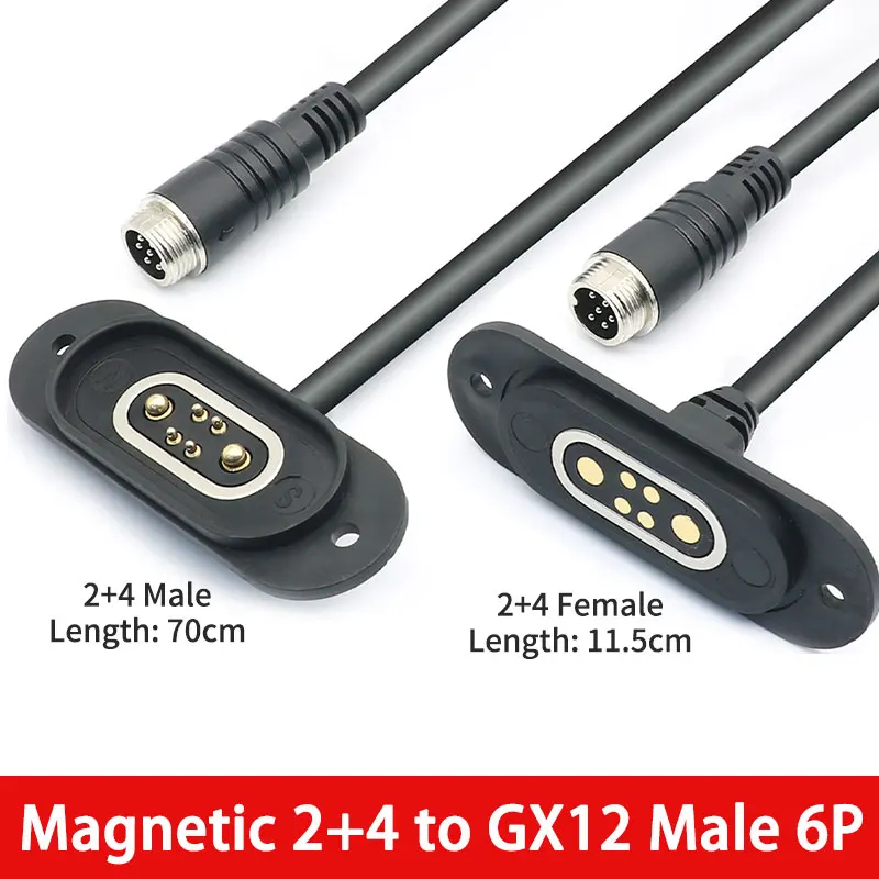 2+4 Male/Female to GX12 Male 6P Connector for Electric Scooters With Cable Interface Charging Anti-fool Magnetic Data Connector