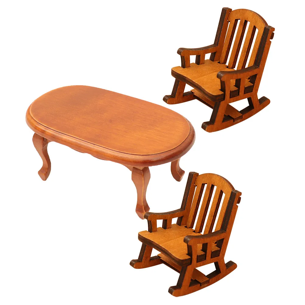 3Pcs Miniature House Accessories Vintage Style Wood Mini Furniture Set for Dollhouse Realistic Living Room Setup Crafting and