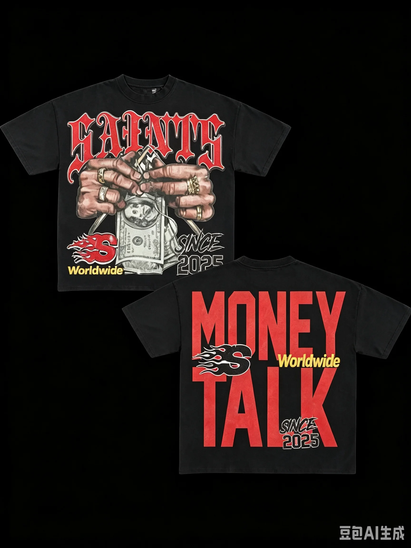 2026 Vintage Gothic Letter Money Hand Graphic Cotton T‑Shirt Men Loose Fit 90s Retro Hip‑Hop Punk Urban Casual Short Sleeve Tees