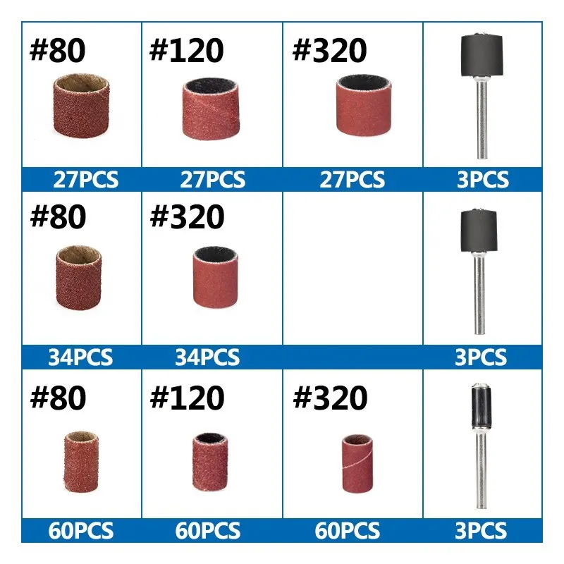 XCAN 80 120 320 Grit Sanding Drum Set Sanding Bands With 1/2 3/8 1/4 Inch Sanding Mandrels For Dremel Rotary Tools