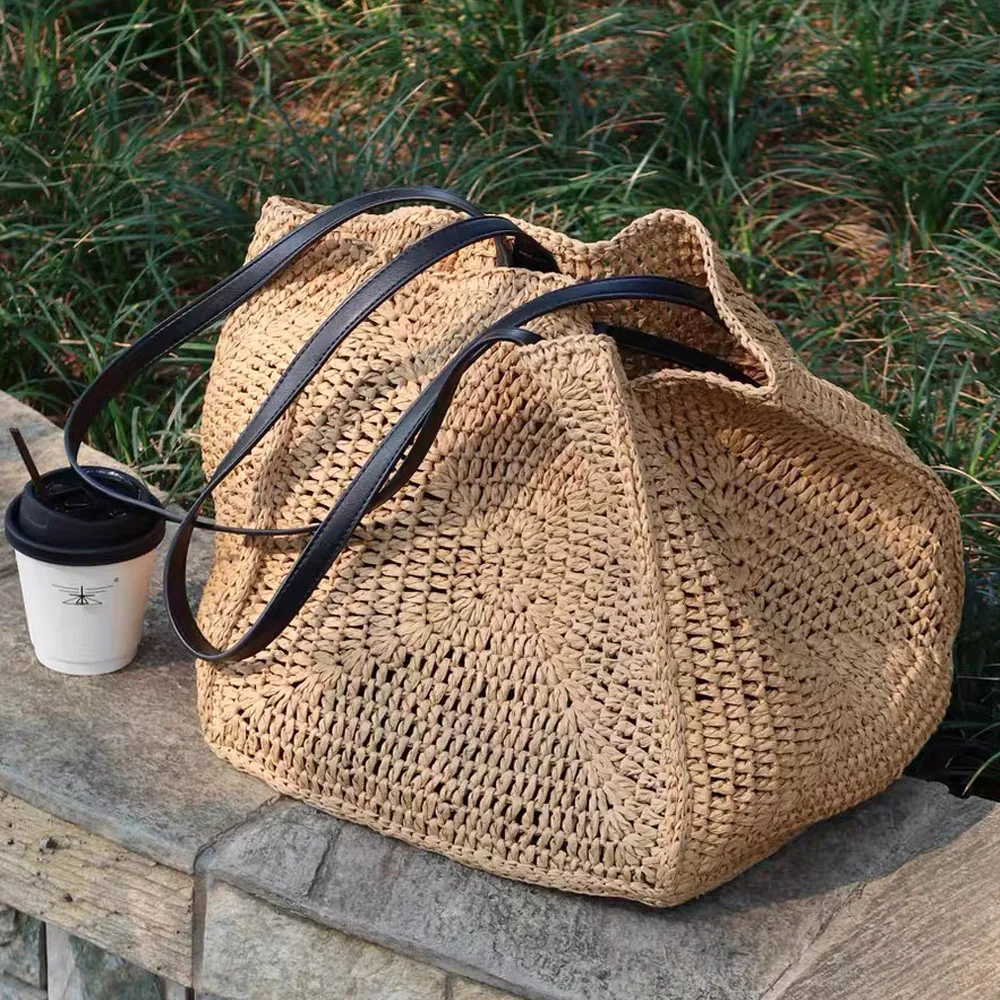 

New Straw Shoulder Bag For Women Large Capacity Handle Beach Bag Travel Vacation Woven Totes Bag