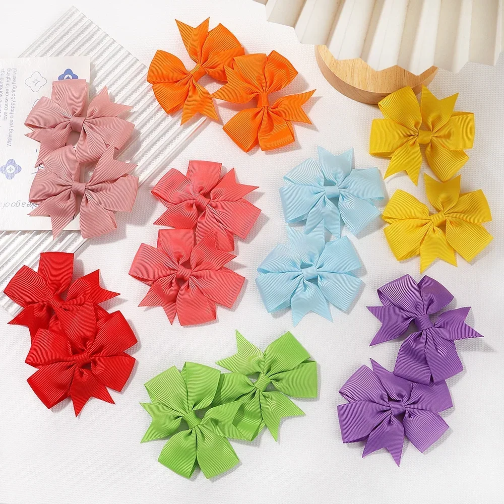 2/4/10pcs 3'' Solid Ribbon Bowknot Hair Clips for Baby Girls Handmade Bows Hairpins Barrettes Headwear Kids Hair Accessories