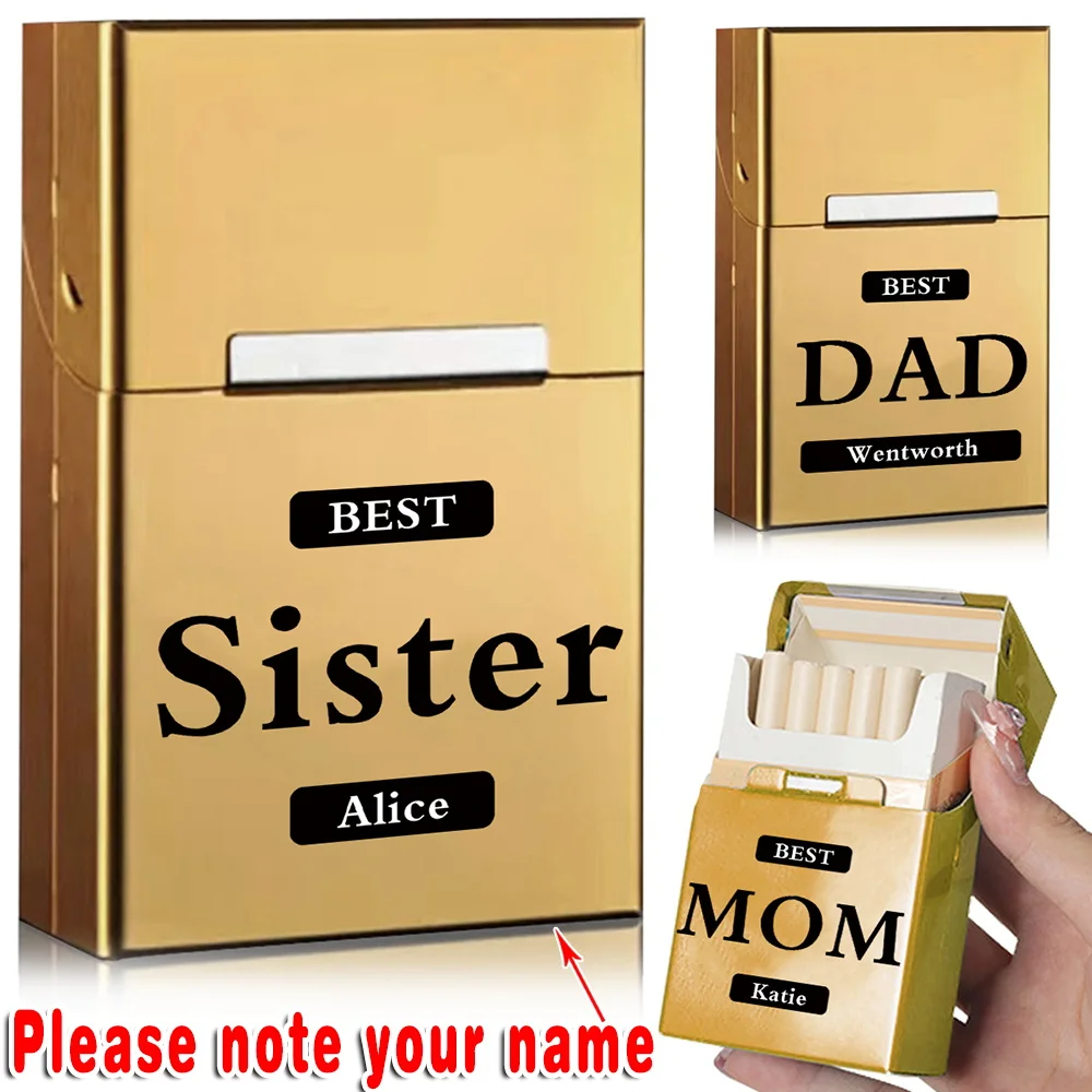 

Customized Name Slim Cigarette Case Metal Tobacco Pack Holder Aluminum Pocket Cigar Box Personalized Protective Cover Travel Use