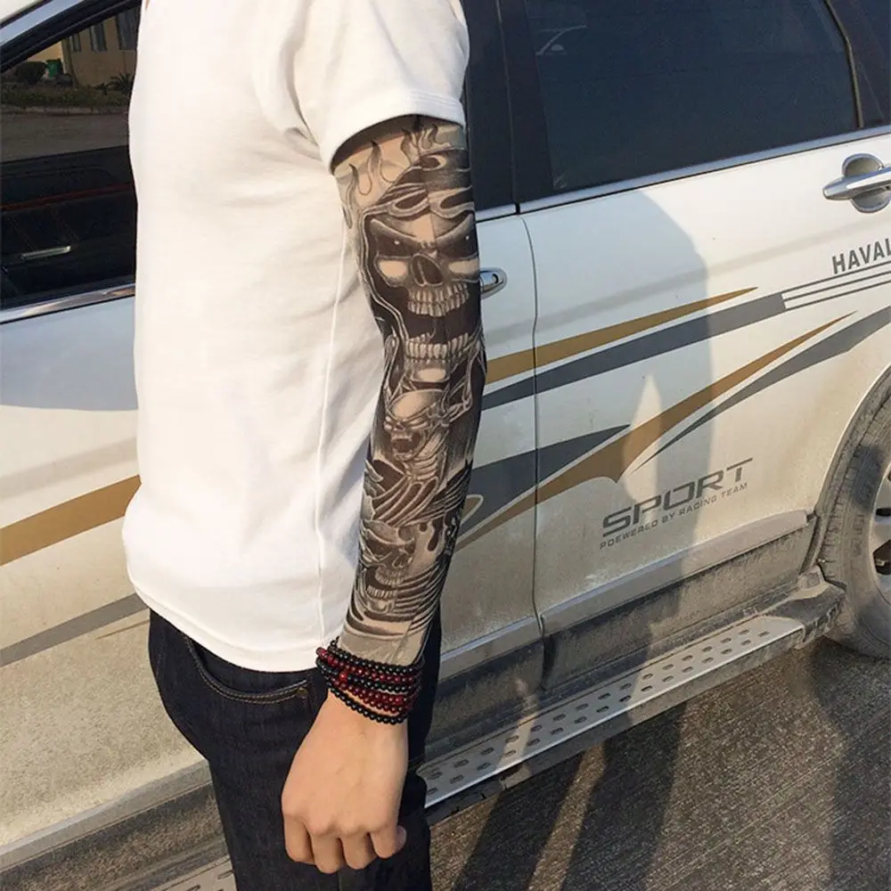 1Pcs New Flower Arm Tattoo Sleeves Seamless Outdoor Riding Sunscreen Arm Sleeves Sun Uv Protection Arm Warmers For Men Women