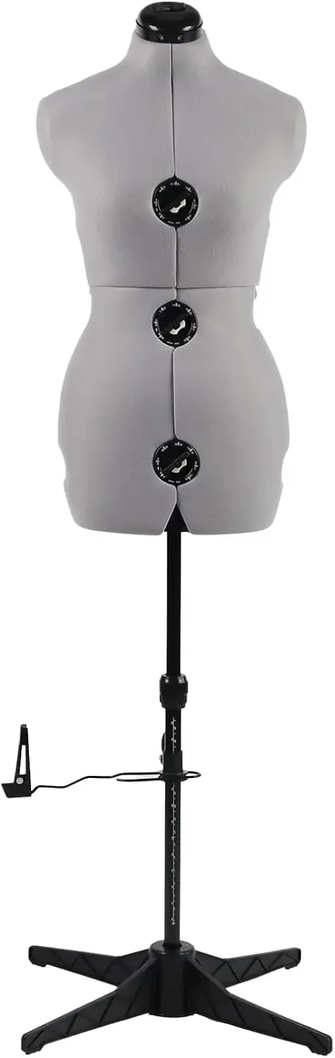 Pin able Model Body with 13 Dials & 360 Degree Hem Guide,Dress Forms for Sewing, Grey Female Mannequin Adjustable Size 6-14