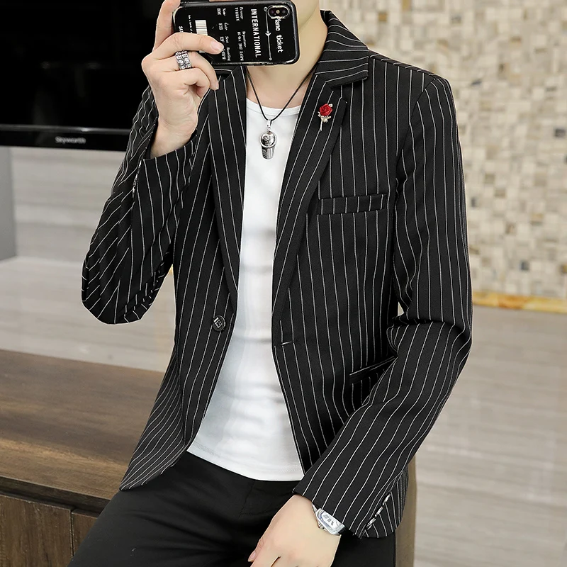 

Приталенный повседневный мужской костюм Jaet, модный корейский жилет на весну и осень, полосатый жилет Haome, лучшее мужское пальто