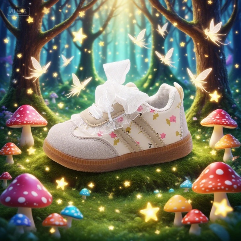 

Children's Casual Sneakers Four Seasons Beige Bow Flowers Girls Toddler Shoes Fashion Hundred Kids De Training Shoes Board Shoes