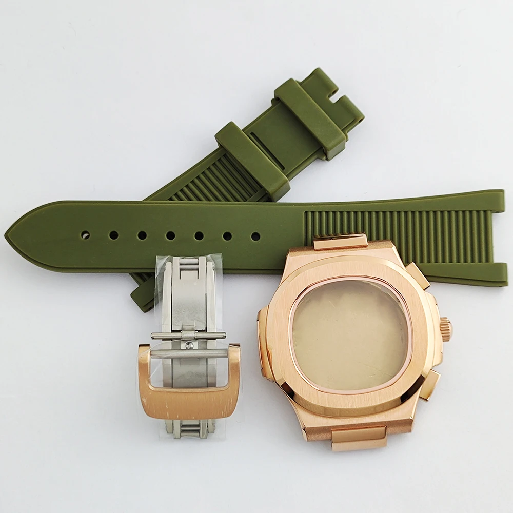 39.5mm VK63 Octagonal Case Sapphire Diving Case Stainless Steel Case Rubber Strap Set Suitable for VK63 VK64 Quartz Movement