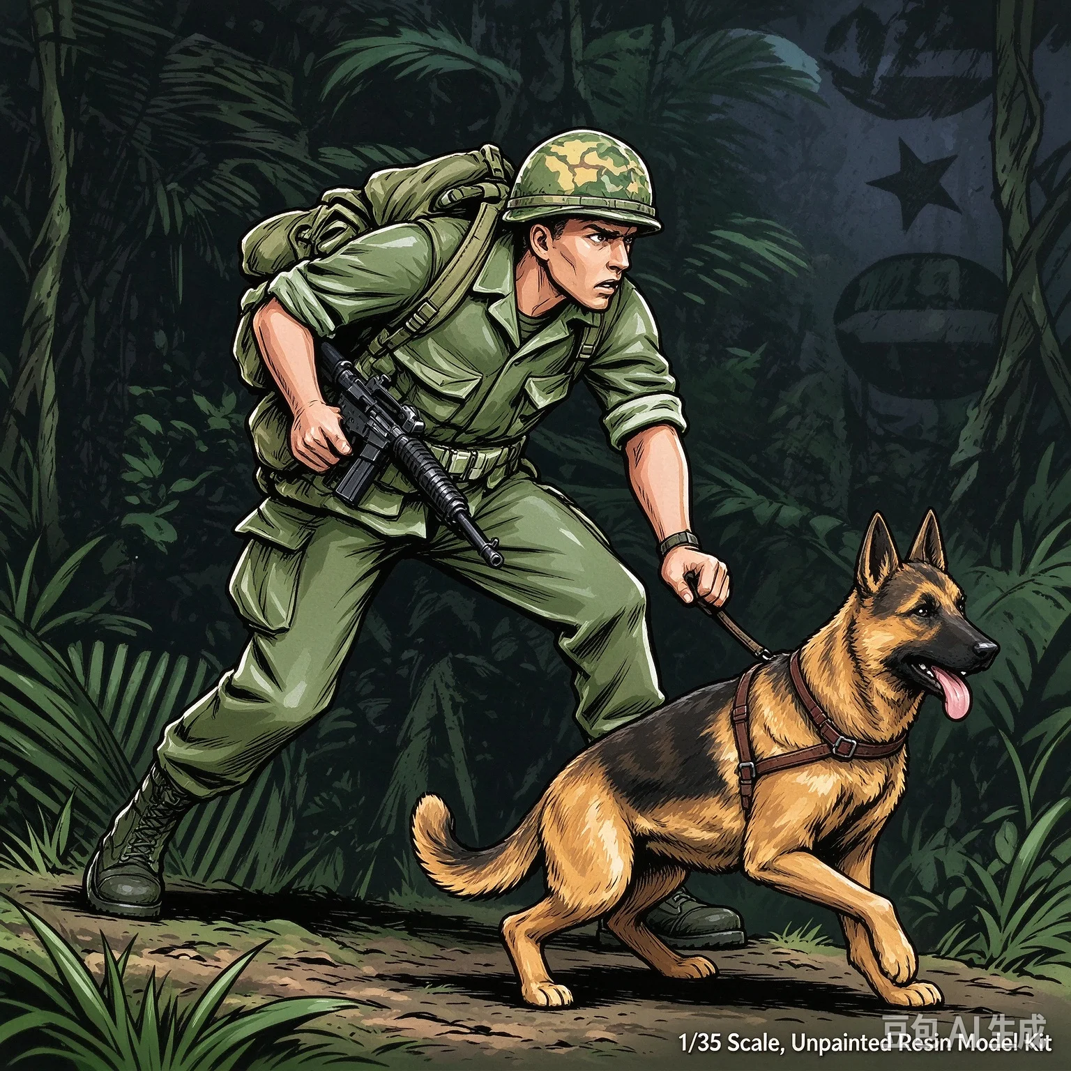 1/35 Unpainted Resin Model Kit Vietnam War Soldier & German Shepherd Dog Unassembled Miniature Hobby Figure