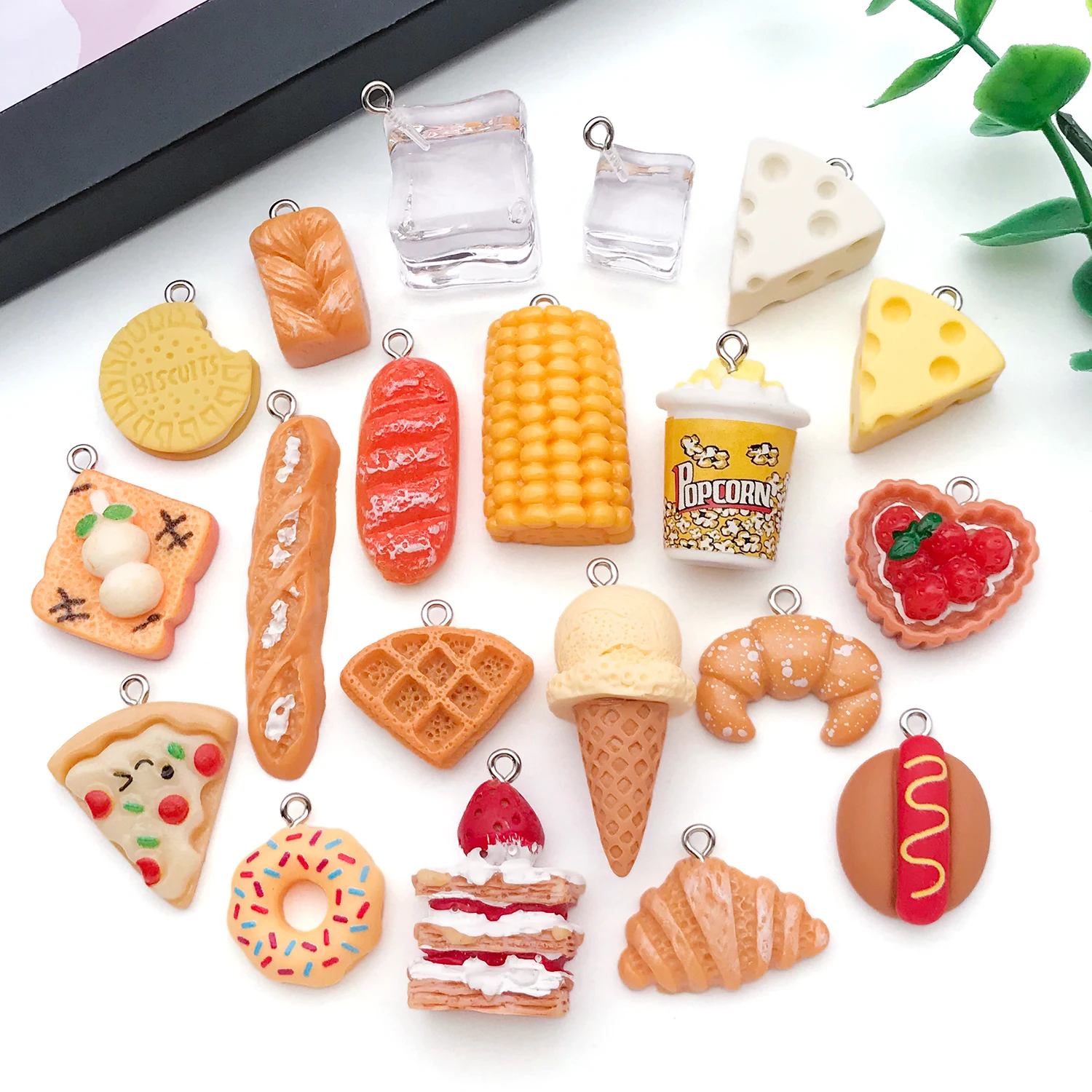 Realistic Food Charms, 5/20 pcs Resin Popcorn Burger Cake Ice Cube Miniatures for Japanese Style DIY Crafts & Cream Glue Decor. image 5