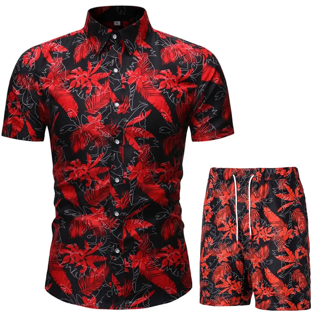

Men's Beach Set Short Sleeve Shirt Casual Sportswear Autumn Collection Long Sleeve Short Pants No Brand Registered Trademark