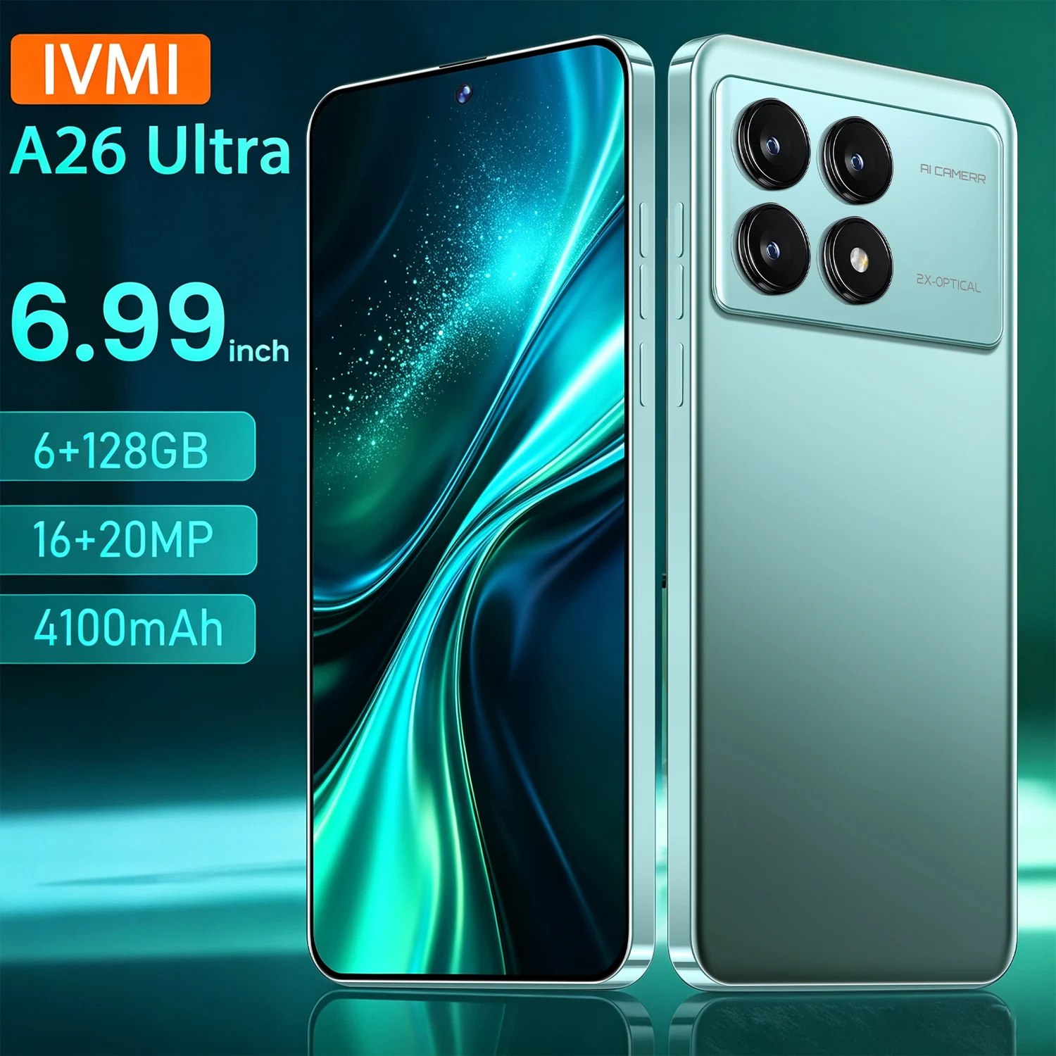 IVMI Global Vision A26 Ultra Smartphone 4G Network Android 128GB ROM Dual SIM Google Play Store 6.99'' 4100mAh Mobile Phones