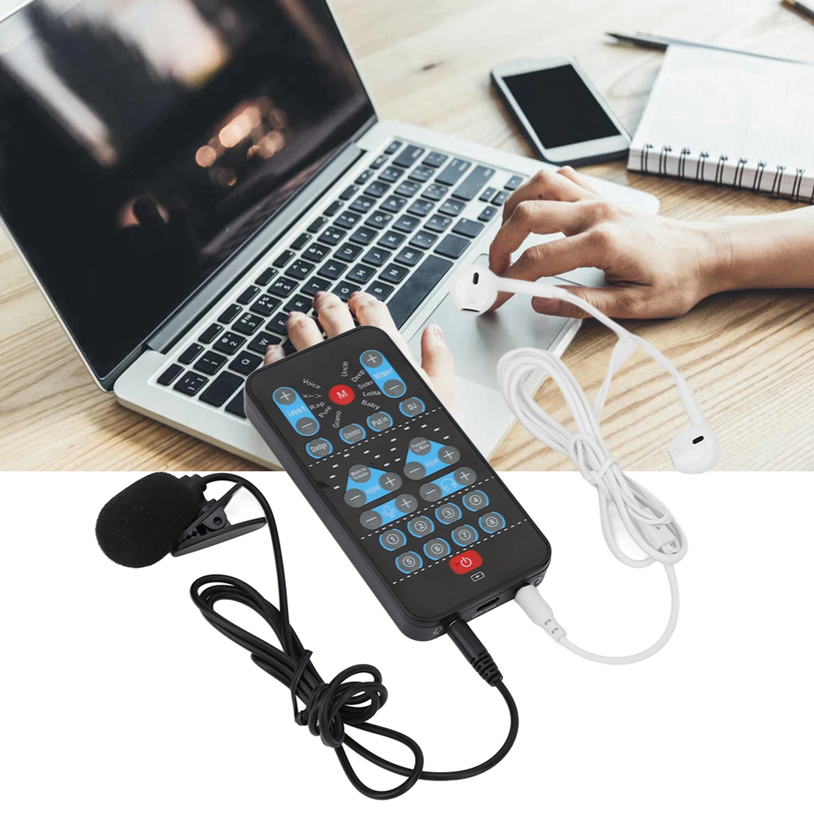 Mini Voice Changer Device Universal Multi Languages 8 Effects Beautifying Portable Sound Changer Card for Phone for Podcast