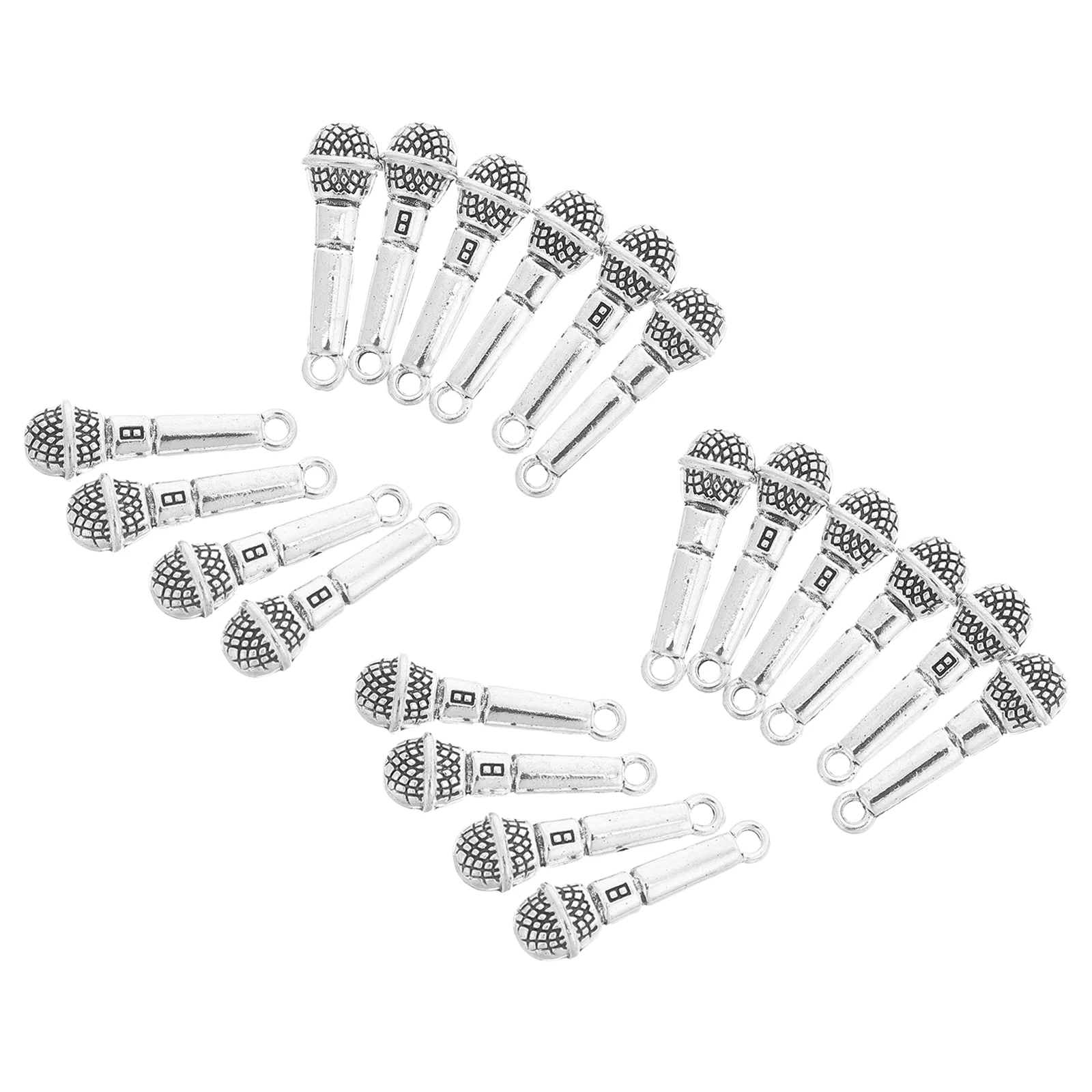 

20pcs Alloy Microphone Pendant Silver DIY Charms Bracelets Necklaces Keychains Music Accessories Mini Mic