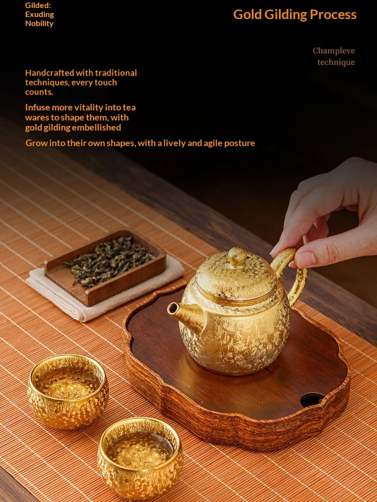 Color gold-plated ceramic kung fu tea set teapot 150ml household high-end court style design retro gifts Feiyue Dehua