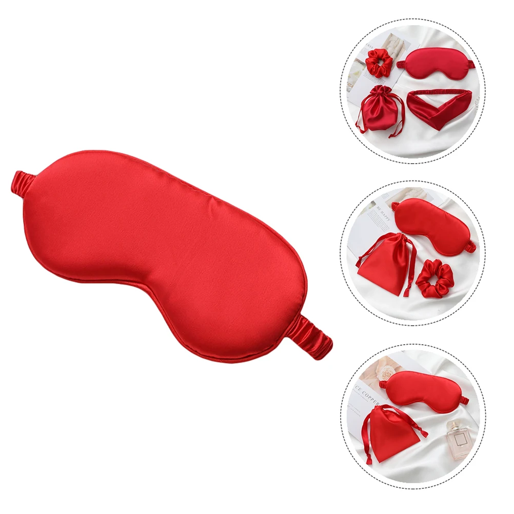 

4 Pieces Mask Silk Sleeping Sleeping Patch Patch Blindfold Hair Tie Ear Plugs Relax Eyes Promote Sleep Storage Bag