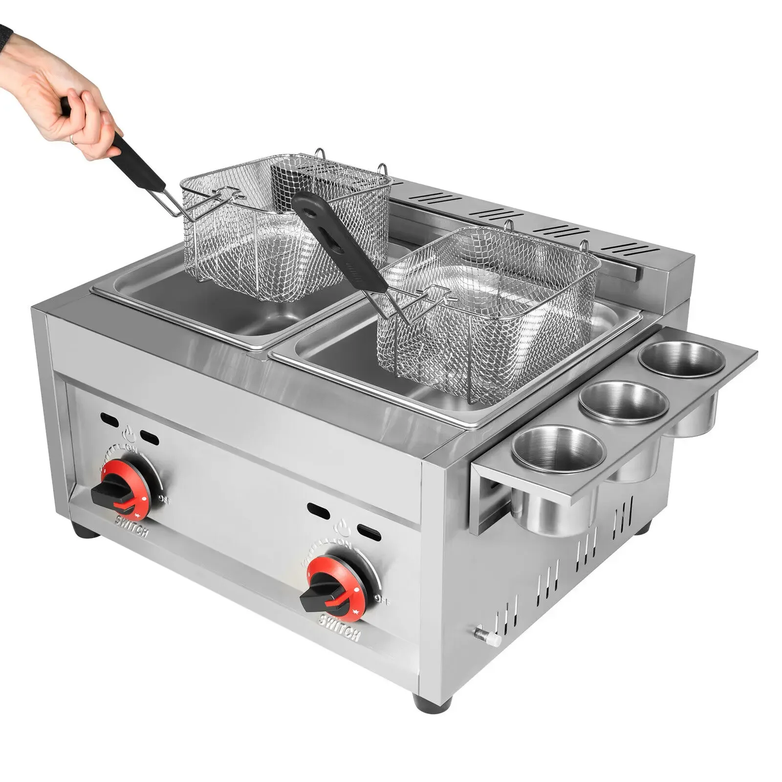 Friggitrice a gas da appoggio a 2 cestelli – Friggitrice commerciale a propano GPL in acciaio inossidabile