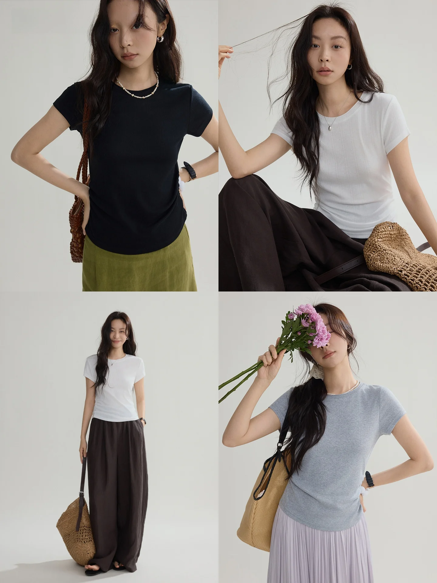 

Joli Choose Basic round Neck Short Sleeve Women's T-shirt Slim Fit Casual Style Polyester Spandex Blend Regular Length