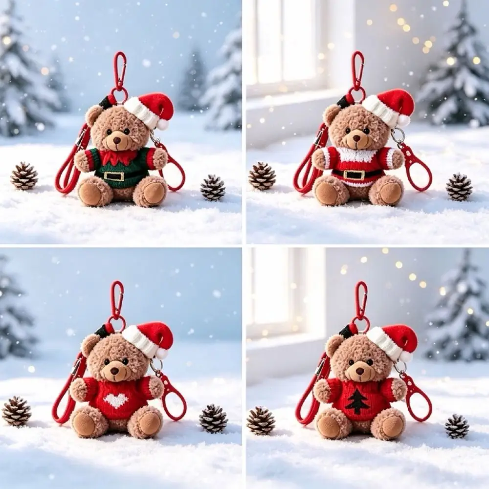 Soft Christmas Bear Pendant Red Cartoon Christmas Keychain Christmas Hat Bear Decoration Christmas Tree Pendant Christmas Party