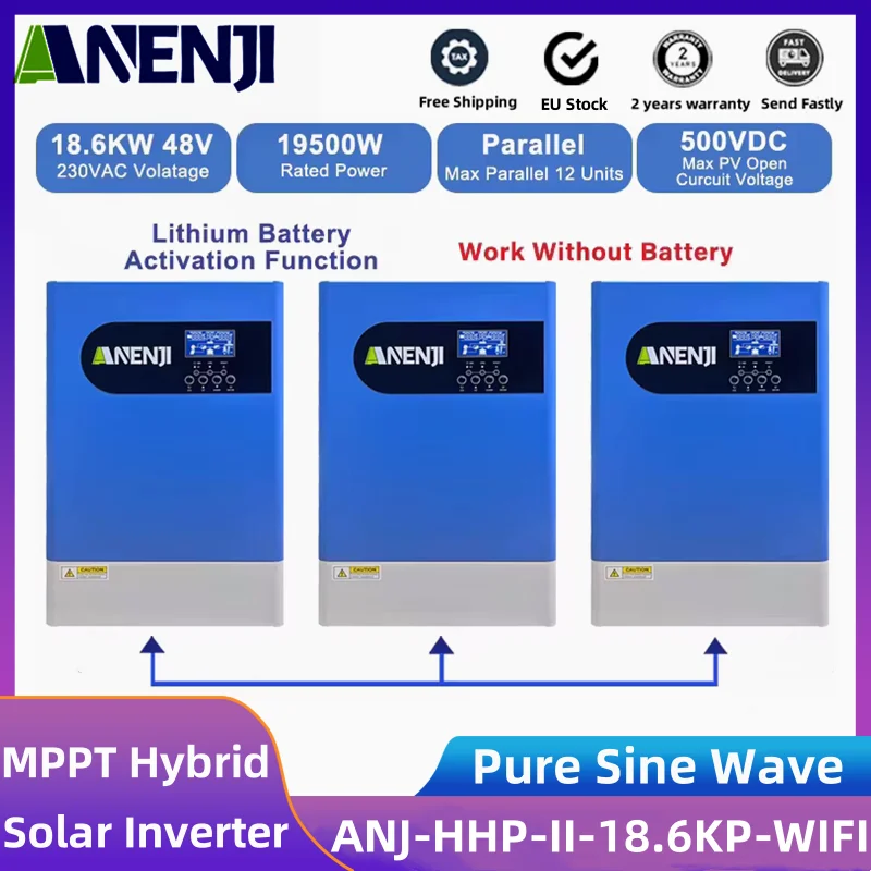 18.6KW 48V Solar Hybrid Inverter 220V 3 Phases Parallel MPPT 120A Charge Controller Pure Sine Wave PV Input 500V Support BMS