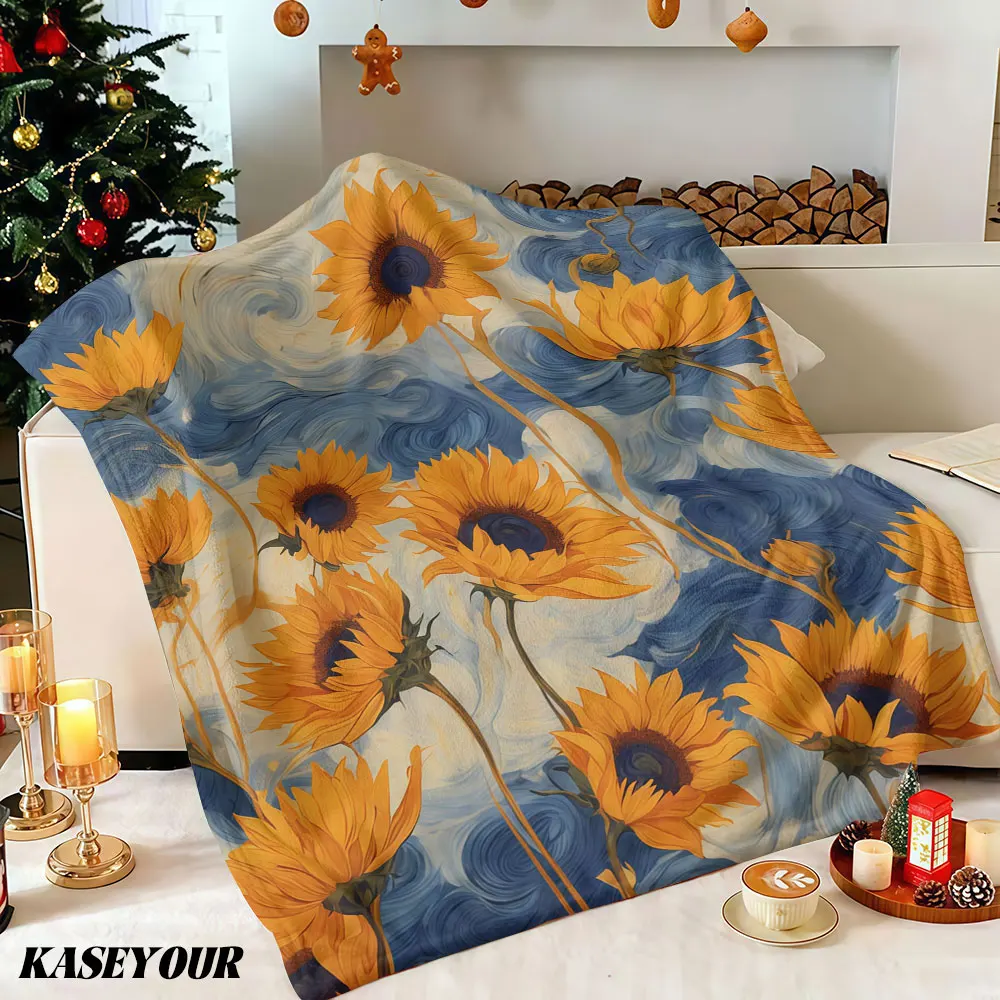 Sunflowers Sky Winter Summer Flannel Blanket Throw Fleece Soft Fuzzy Plush Cozy Fleece Blankets for Sofa Ideal Gifts