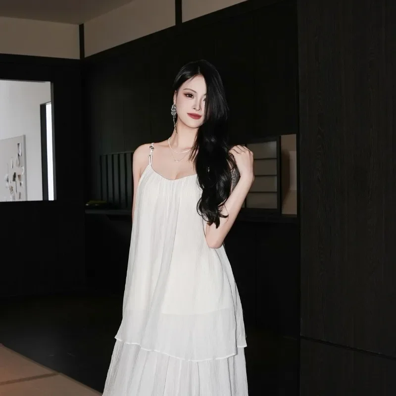 Zomer Outdoor Zijden Rok Band Vest Trendy Tweedelige Set Franse Vakantiestijl Dames Losse Witte V-hals Mouwloos Vest Set