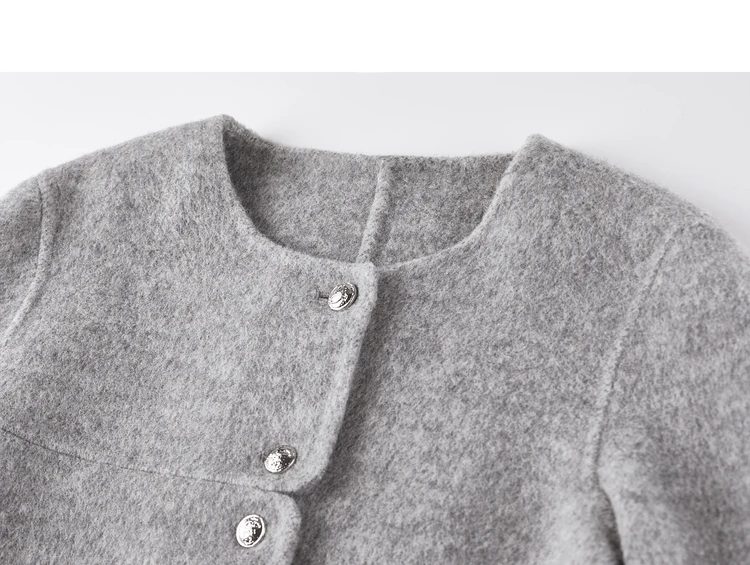 SENTUBILA Damen-Wollmantel, doppelseitige Wolle, Rundhalsausschnitt, lange Ärmel, kurze Mäntel, Winter 2026, locker geschnittene Damenbekleidung W54OF8763 – Detail 34