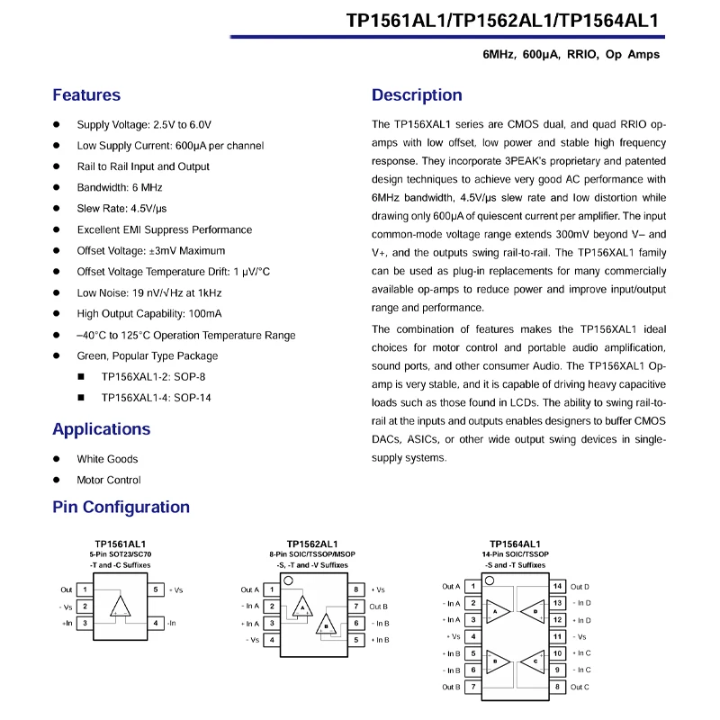 20PCS TP1562AL1-SR Code 1562A TP1562AL1 SOP8 Low-Power Operational Amplifier Chip Operational Amplifier