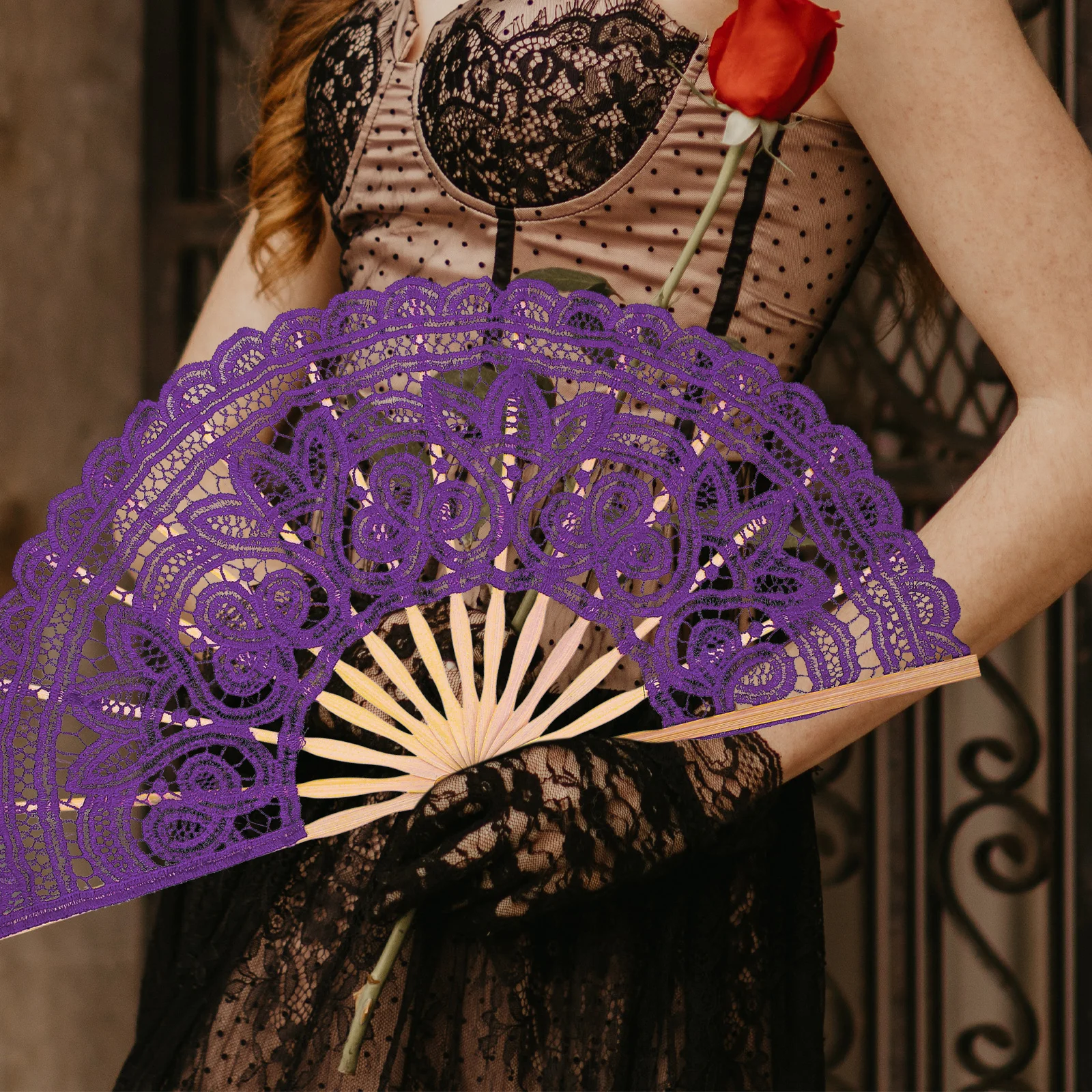 

Elegant Embroidered Foldable Bamboo Lace Vintage Bridal Decoration Wedding Handheld Stage Office Home Decor Lightweight Portable